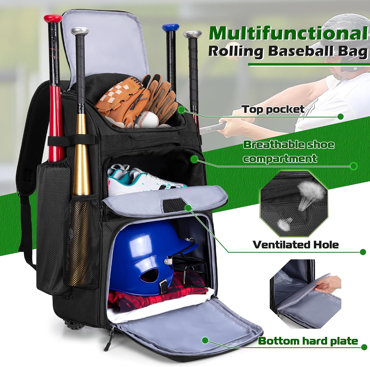Ransel Bisbol Beroda dengan Ro - Sports Equipment Bat ulasan dan harga